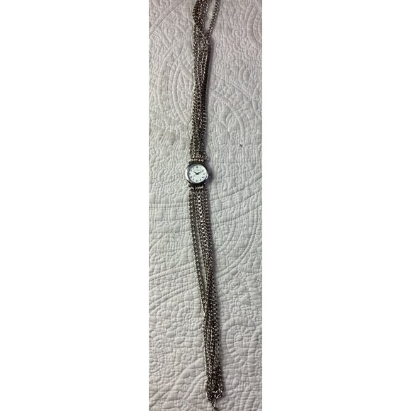 Francescas Multi-Chain Silver Tone Necklace Watch *White Face & Black Numerals - Picture 4 of 4